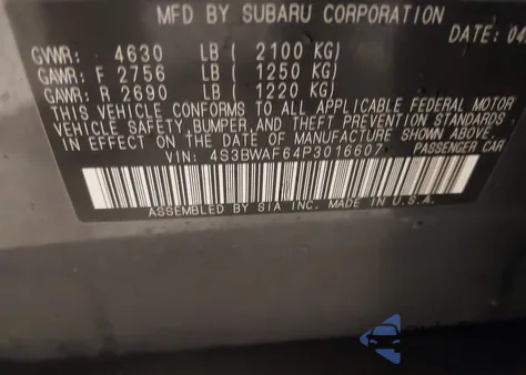 2023 Subaru Legacy Premium z USA, uszkodzony, nr VIN 4S3BWAF64P3016607